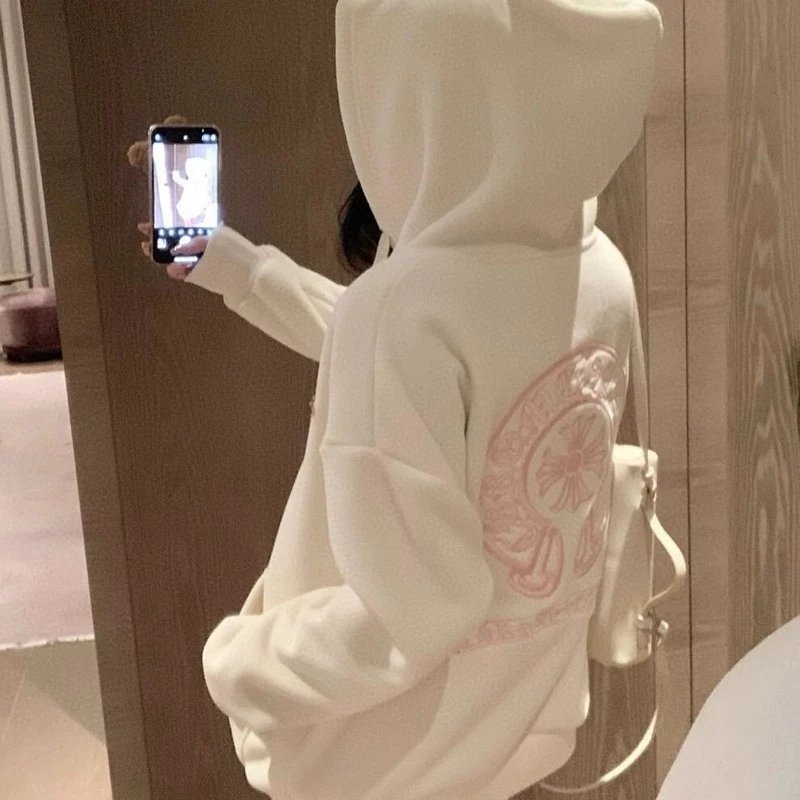 Chrome Hearts Embroidered Hoodie White with Pink Logo - 3