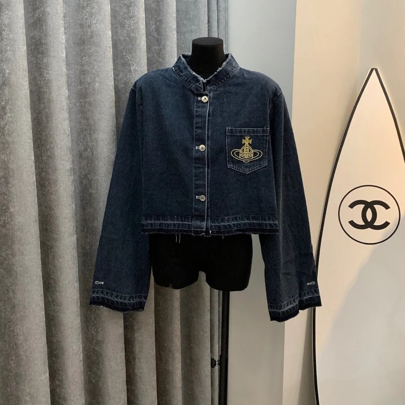 Vivienne Westwood Red Label Orb Logo Cropped Denim Jacket Navy