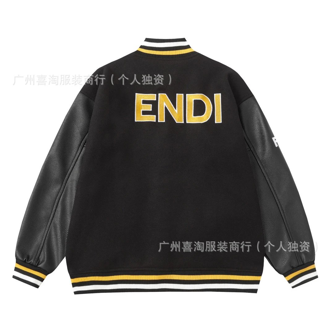 Fendi FF Logo Sleeve Varsity Jacket Black Outerwear Jacket - 4