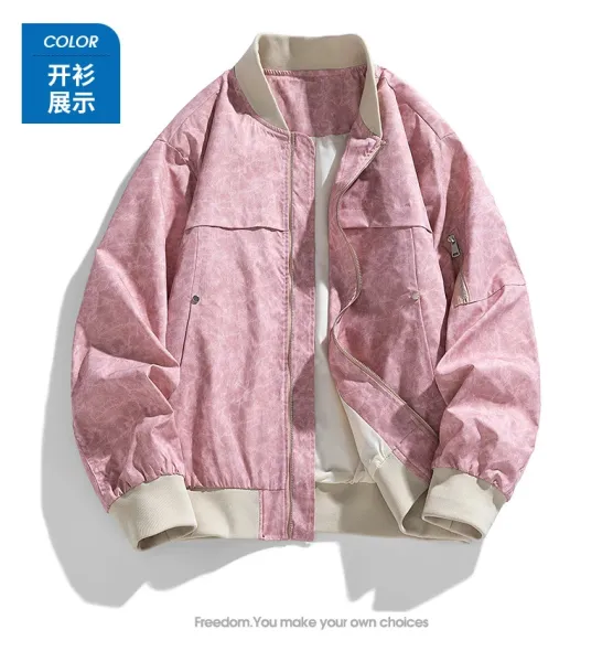 Design Bomber Jacket Pink Crinkle Texture Outerwear - 15