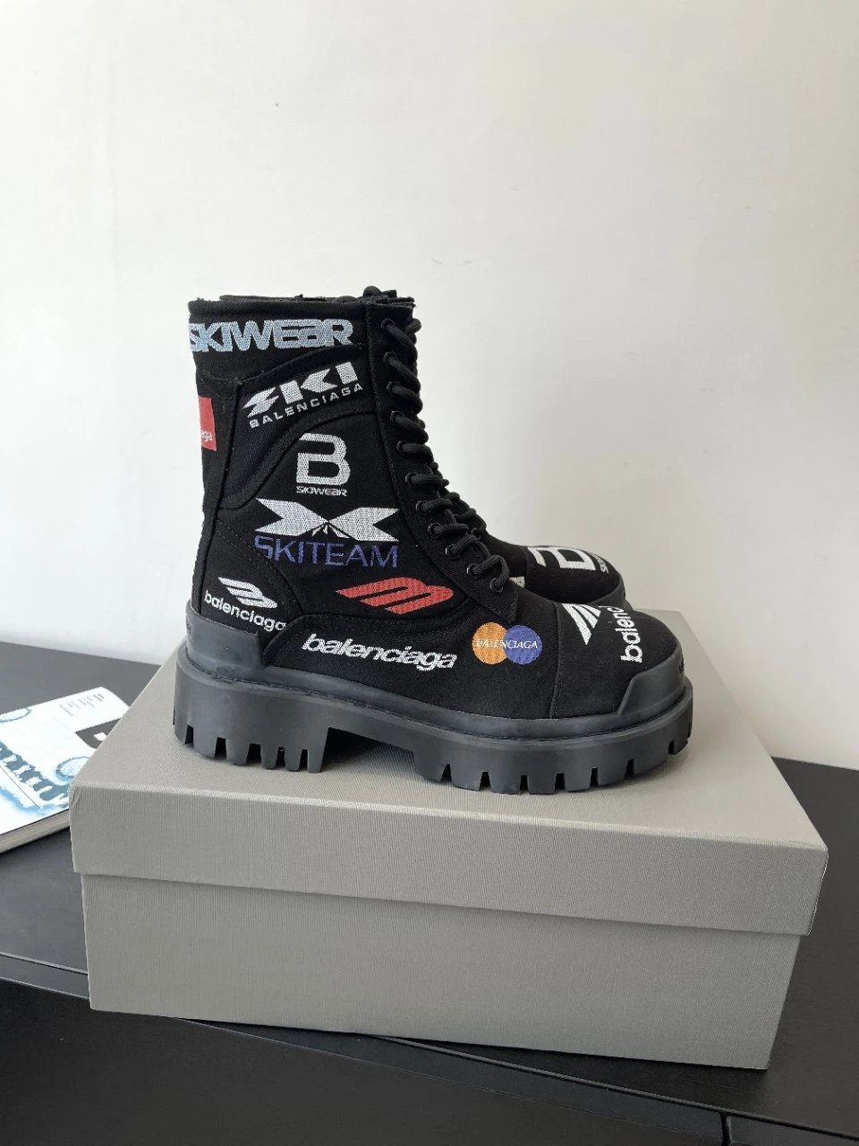 Balenciaga Skiwear Combat Boots Black Multicolor