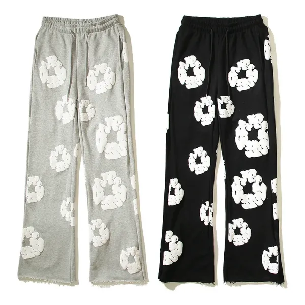 Design Scrunchie-Print Wide-Leg Sweatpants Gray - 12