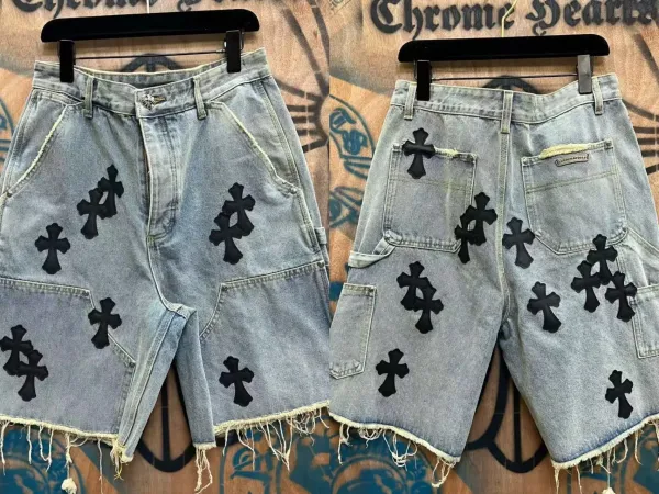 Chrome Hearts Cross-Embellished Distressed Denim Shorts - 1