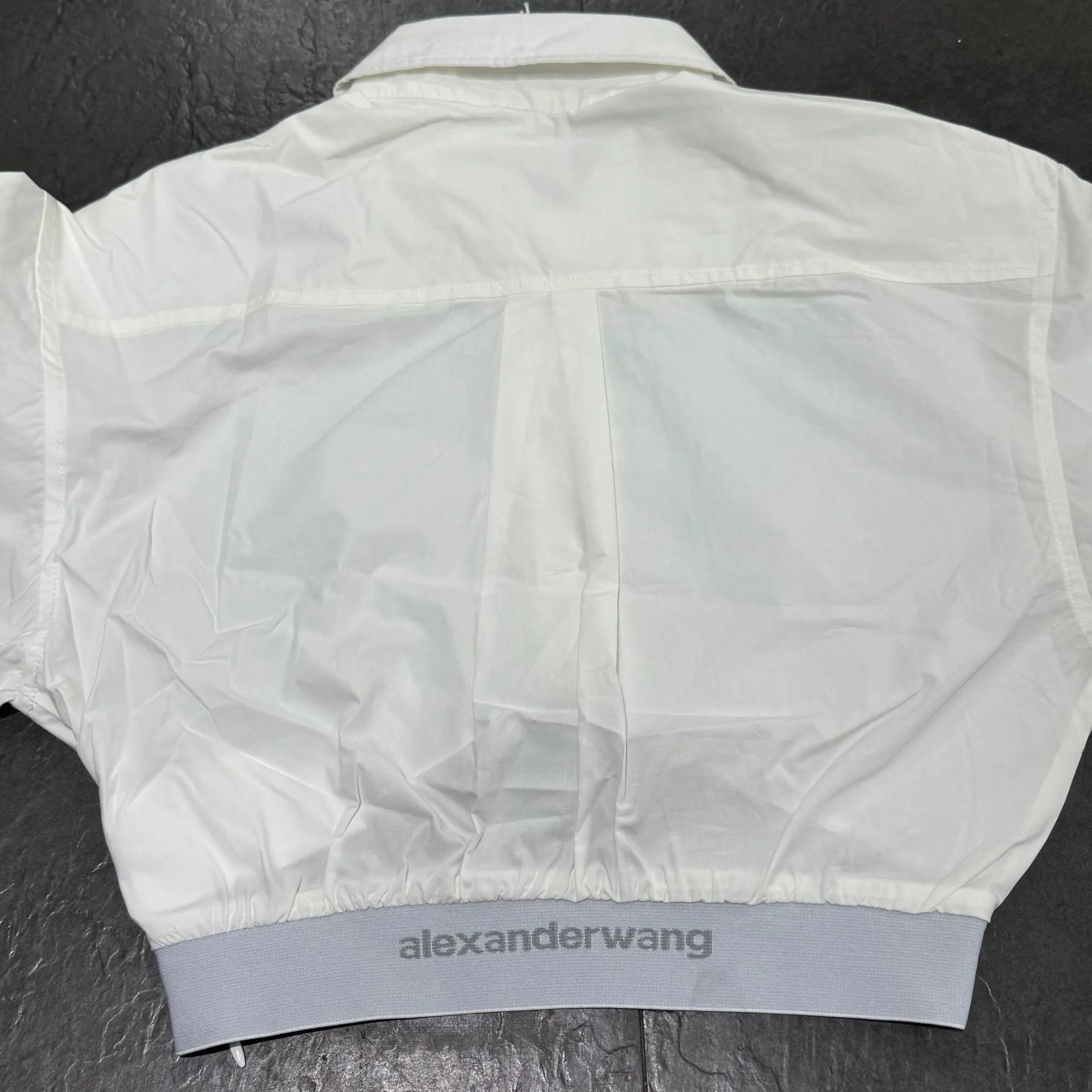 Alexander Wang Cropped Shirt with Elastic Waistband in Light Blue Tops Shirt - 7