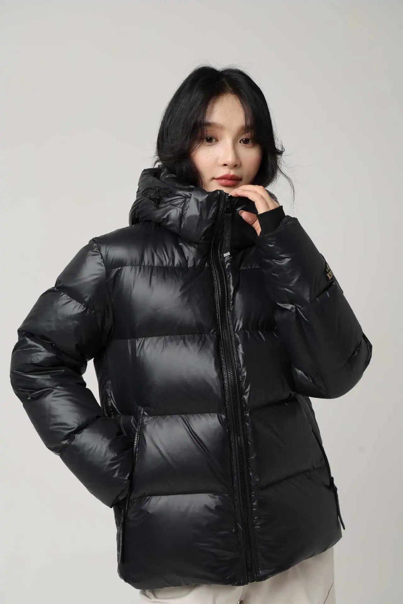 Design Black Glossy Down Jacket with Hood Down Jacket - 7