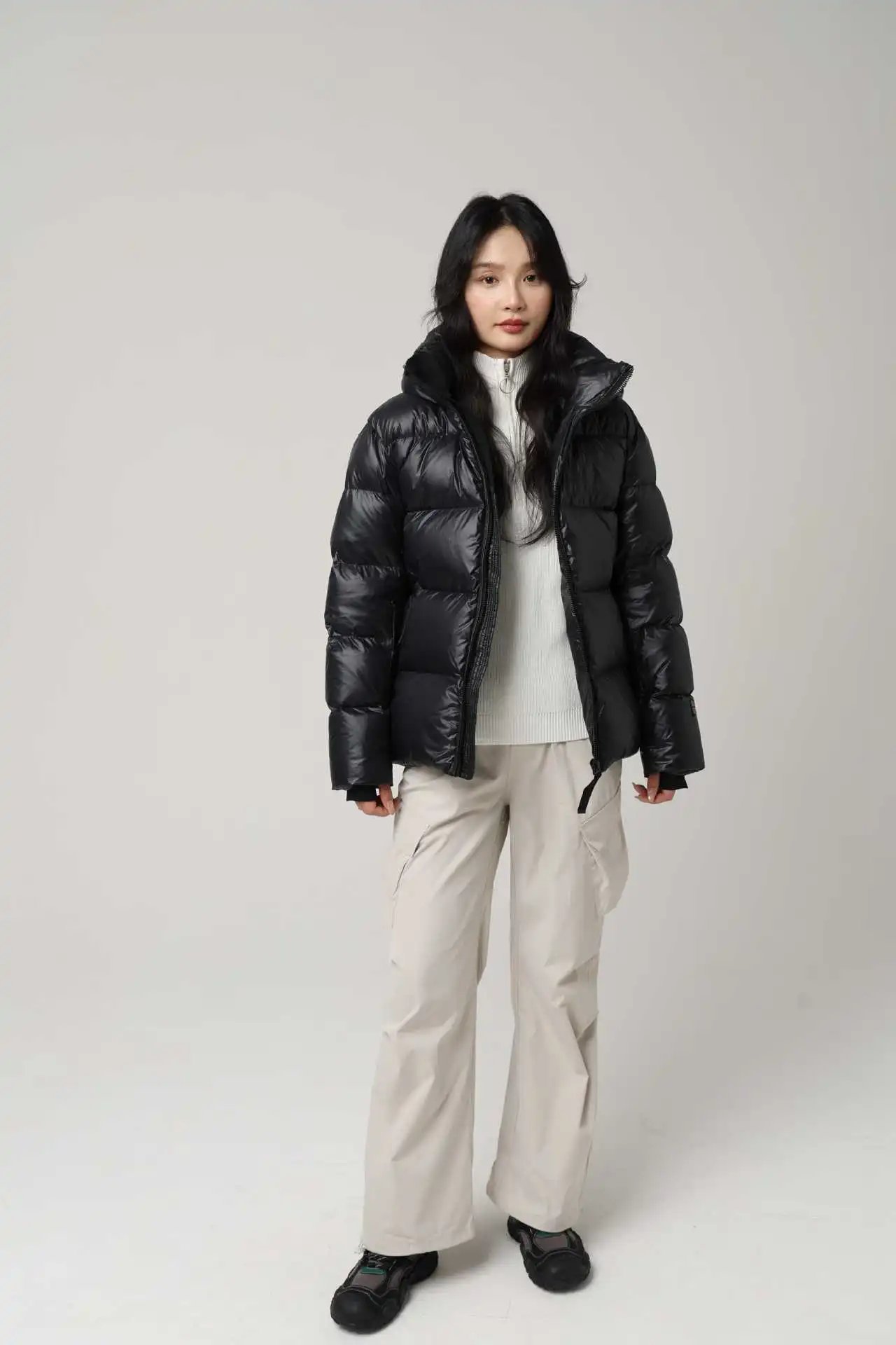 Design Black Glossy Down Jacket with Hood Down Jacket - 12