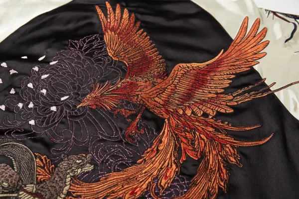 Design Dragon and Tiger Embroidered Satin Bomber Jacket Red Black Outerwear.jacket - 19