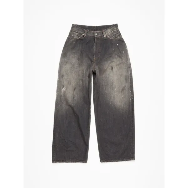 Design Distressed Wide-Leg Dark Wash Jeans - 1