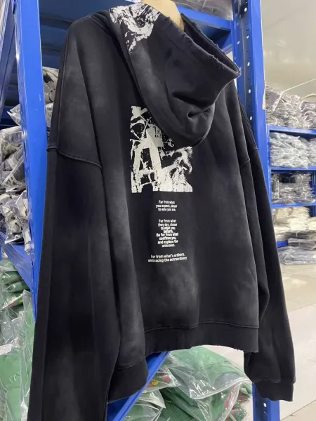 Design Distressed Oversized Zip-Up Hoodie Black - 12