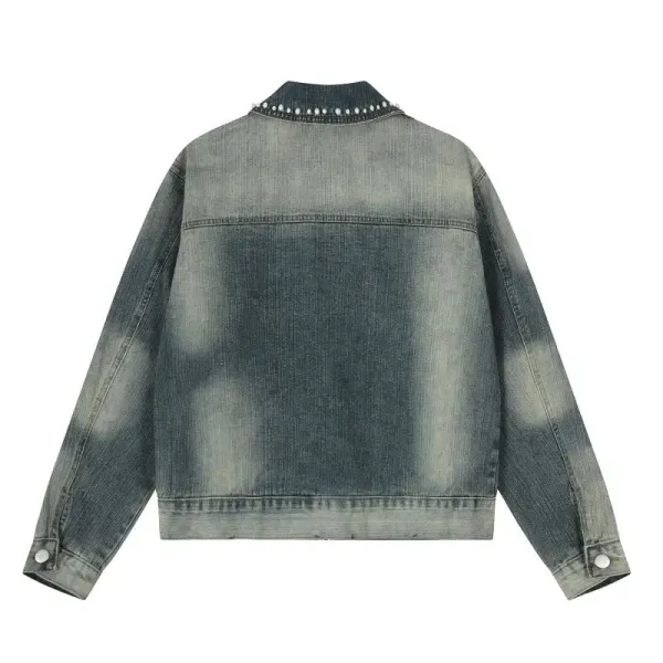 Design Denim Jacket with Pearl Embellishment Gray - 4