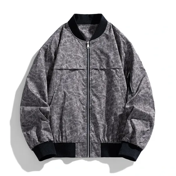 Design Crinkle Texture Bomber Jacket Gray Outerwear Jacket - 1