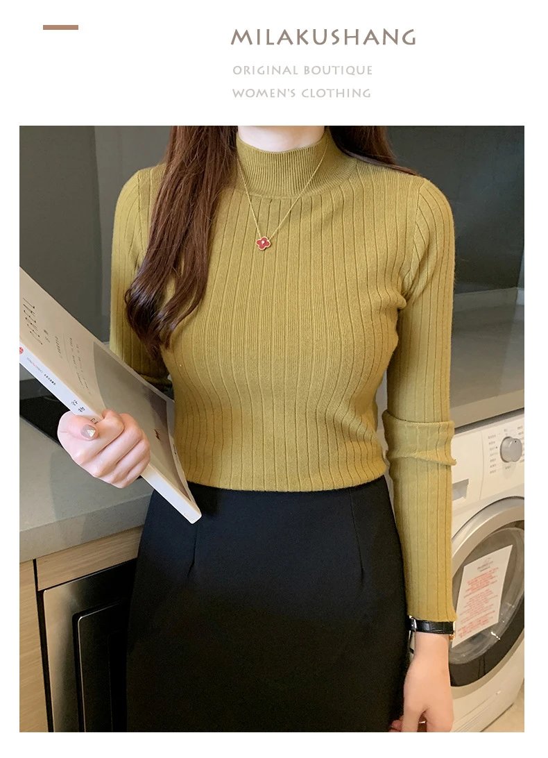 Design Ribbed Turtleneck Sweater Olive Green - 27