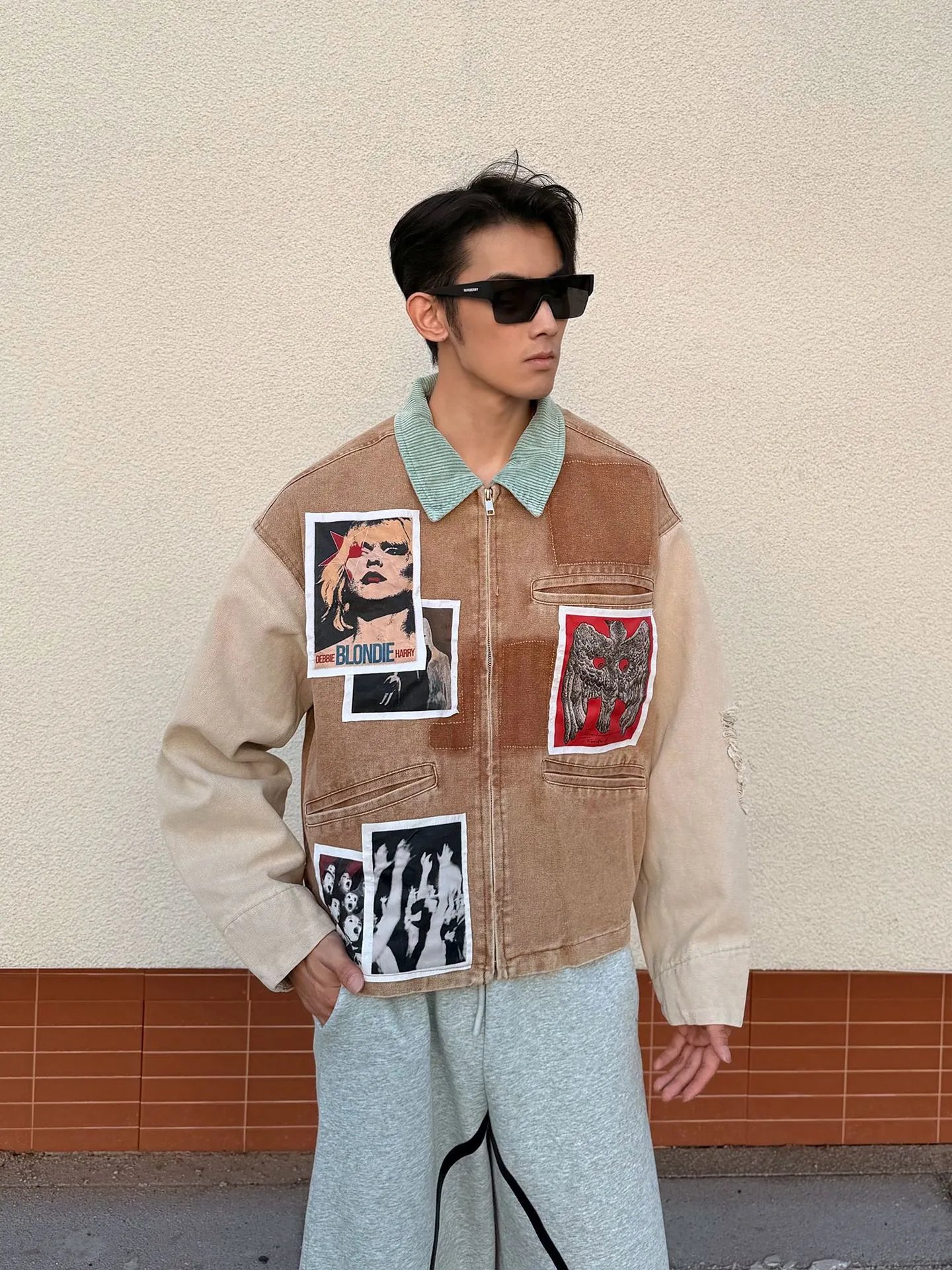 Design Patchwork Denim Jacket Beige Multicolor Outerwear - 7