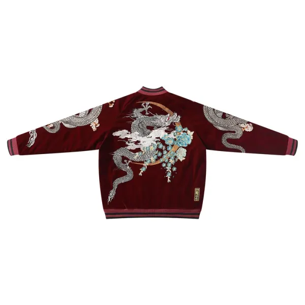 Design Dragon Embroidery Bomber Jacket Black Outerwear.jacket - 5