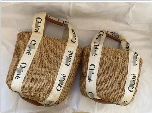 Chloé Woven Straw Bucket Bag with Logo Webbing Handles Handbags - 6