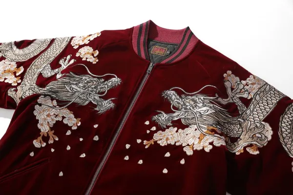 Design Dragon Embroidery Bomber Jacket Black Outerwear.jacket - 22