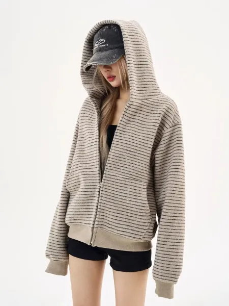 Design JERSEY Striped Zip-Up Hoodie Gray Hoodie - 9