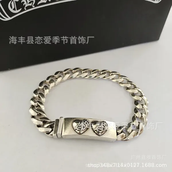 Chrome Hearts Heart Link Curb Chain Bracelet Silver - 1