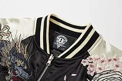 Design Dragon and Tiger Embroidered Satin Bomber Jacket Red Black Outerwear.jacket - 24