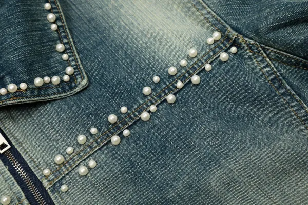 Design Denim Jacket with Pearl Embellishment Gray - 7