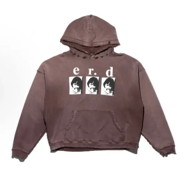 Design e.r.d Graphic Distressed Hoodie Brown - 35