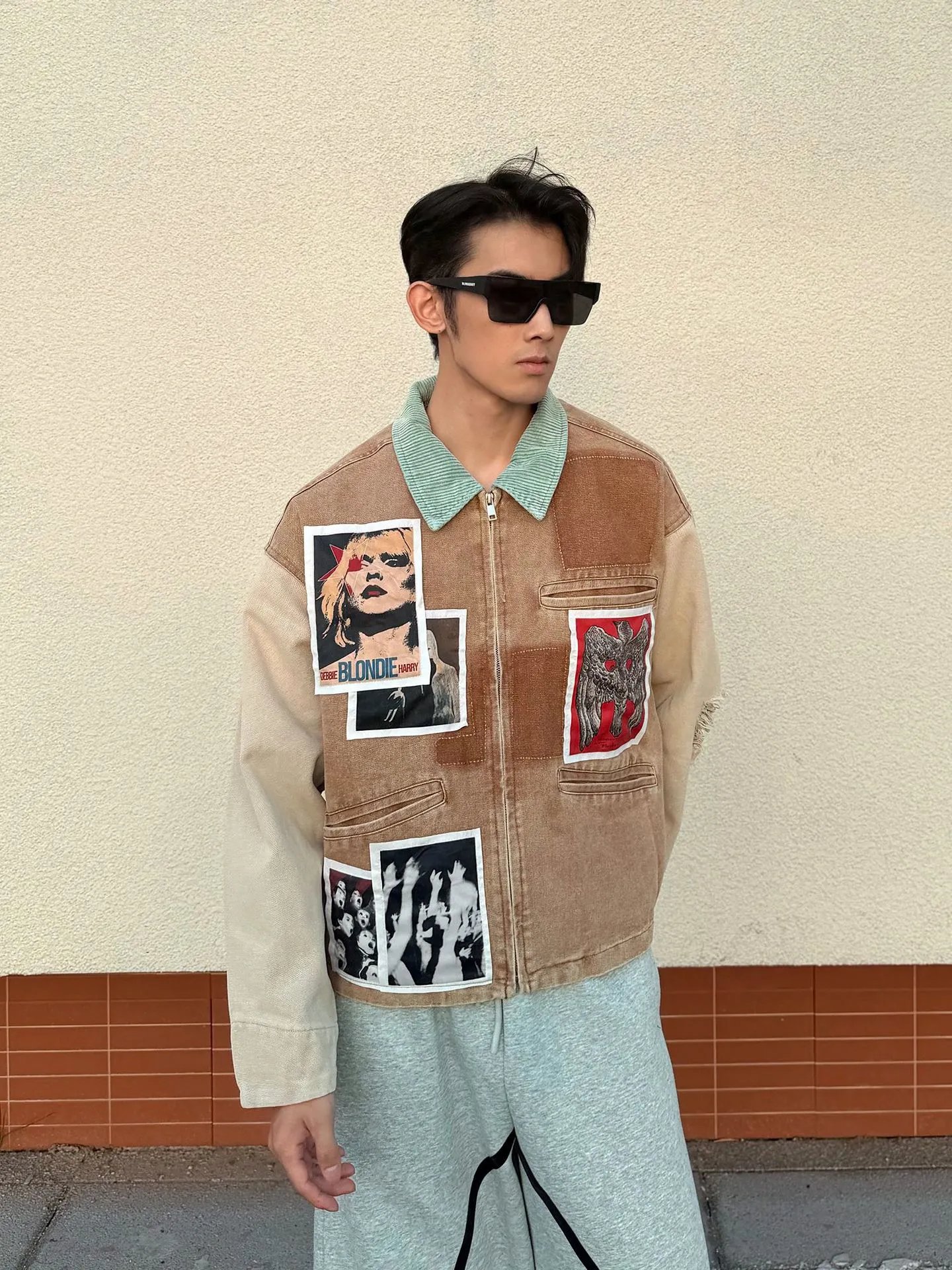 Design Patchwork Denim Jacket Beige Multicolor Outerwear - 8