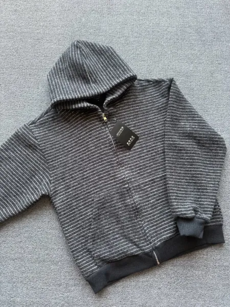 Design JERSEY Striped Zip-Up Hoodie Gray Hoodie - 3