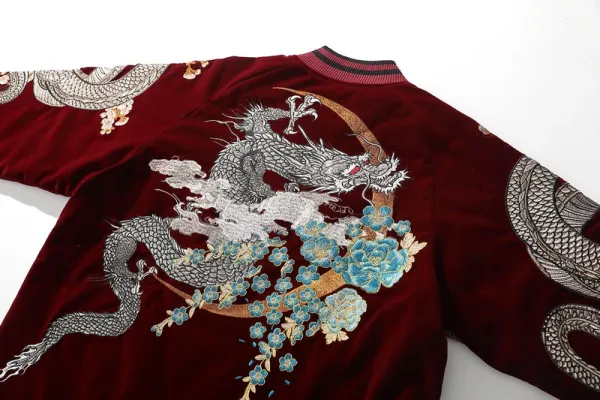 Design Dragon Embroidery Bomber Jacket Black Outerwear.jacket - 19