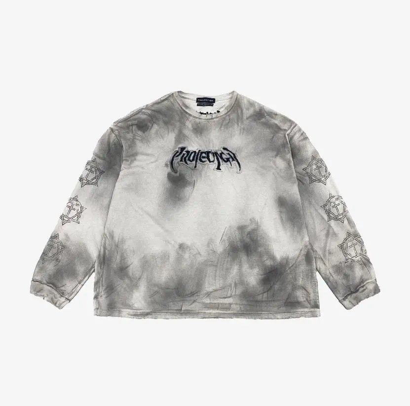 Design Acid Wash Hoodie with Occult Symbols Gray - 9