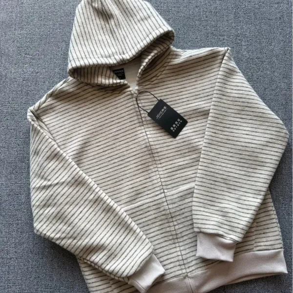 Design Striped Hoodie Beige with Thin Black Lines Hoodie - 1
