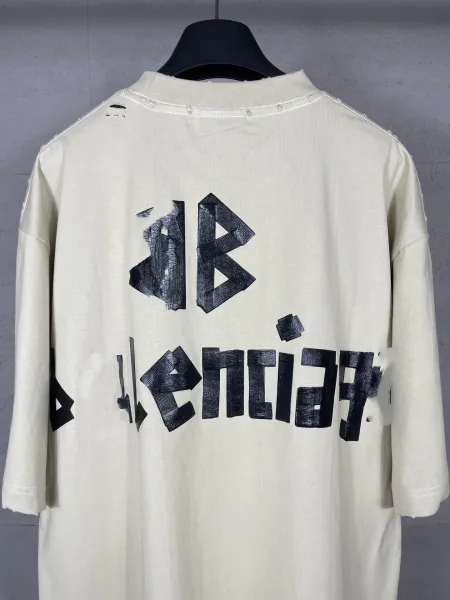 Balenciaga Logo Print Oversized T-Shirt Beige - 15