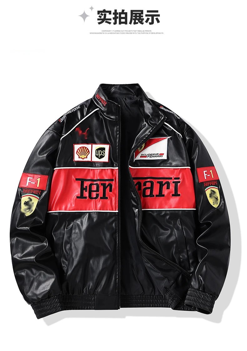 Ferrari Scuderia Racing Jacket Black Red Leather Jacket - 9