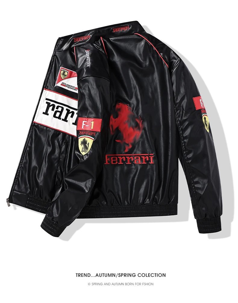 Ferrari Scuderia Racing Jacket Black Red Leather Jacket - 12