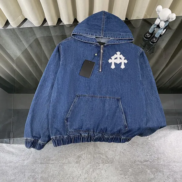 Chrome Hearts Denim Half-Zip Hoodie Blue - 5