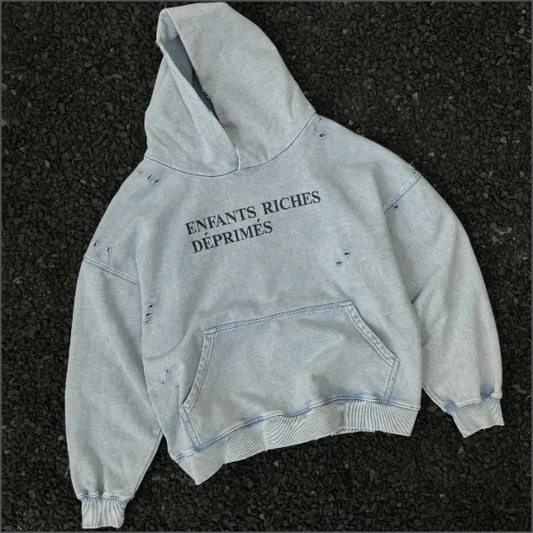 Design e.r.d Graphic Distressed Hoodie Brown - 13