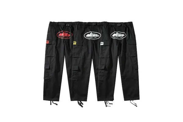 Design Cargo Pants with Neon Green Ship Logo Black - 4
