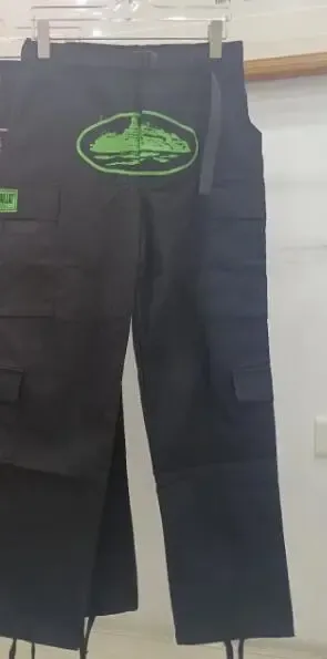 Design Cargo Pants with Neon Green Ship Logo Black - 1
