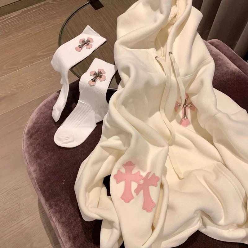 Chrome Hearts Embroidered Hoodie White with Pink Logo - 5