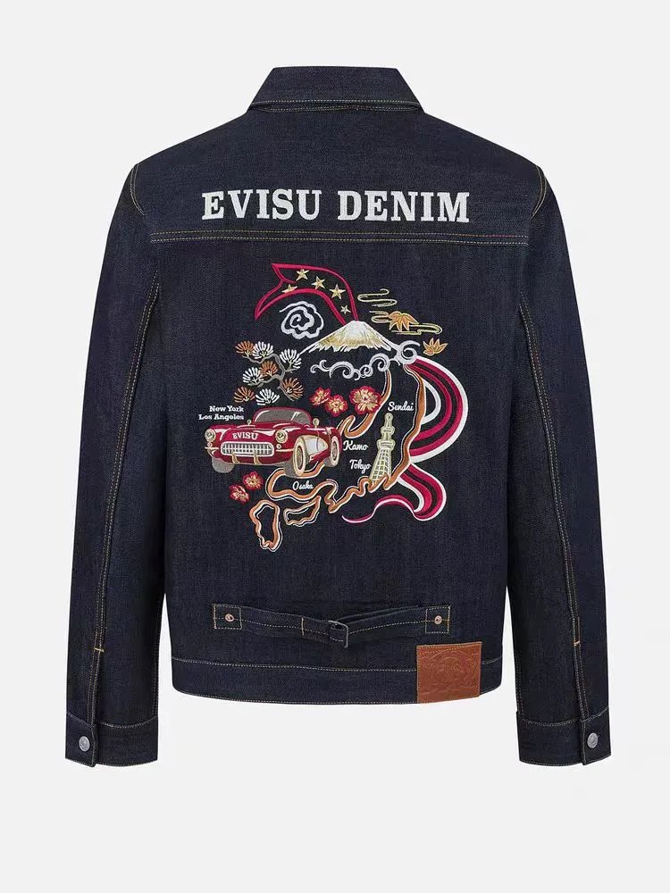 Evisu Denim Embroidered Back Print Jacket Dark Indigo Denim Jacket - 2