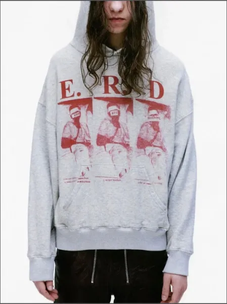 Design e.r.d Graphic Distressed Hoodie Brown - 31
