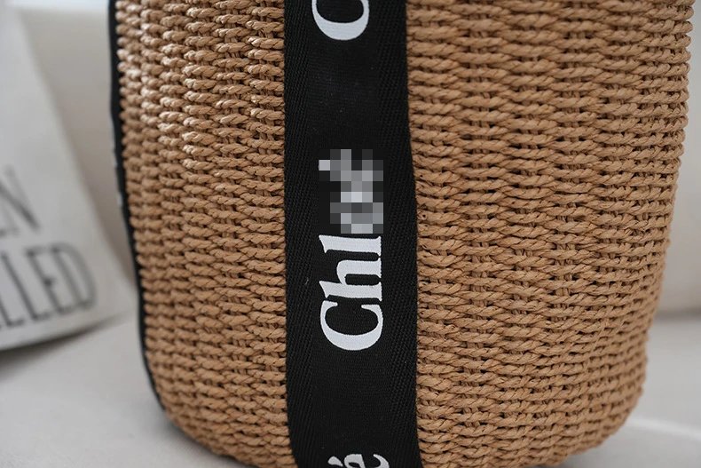 Chloé Woven Straw Bucket Bag with Logo Webbing Handles Handbags - 18