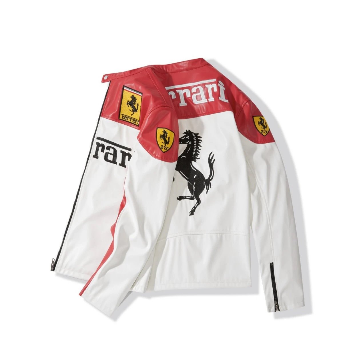 Ferrari Racing Jacket Red and White Leather Jacket - 5