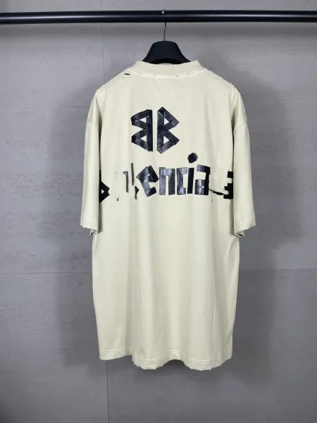 Balenciaga Logo Print Oversized T-Shirt Beige - 9