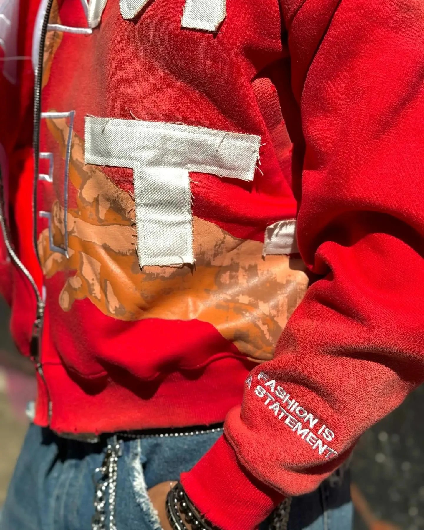 Design 'I AM' Graphic Zip-Up Hoodie Red - 11