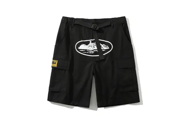 Design Cargo Shorts with Ship Graphic and Detachable Belt Navy - 5