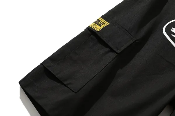 Design Cargo Shorts with Ship Graphic and Detachable Belt Navy - 10