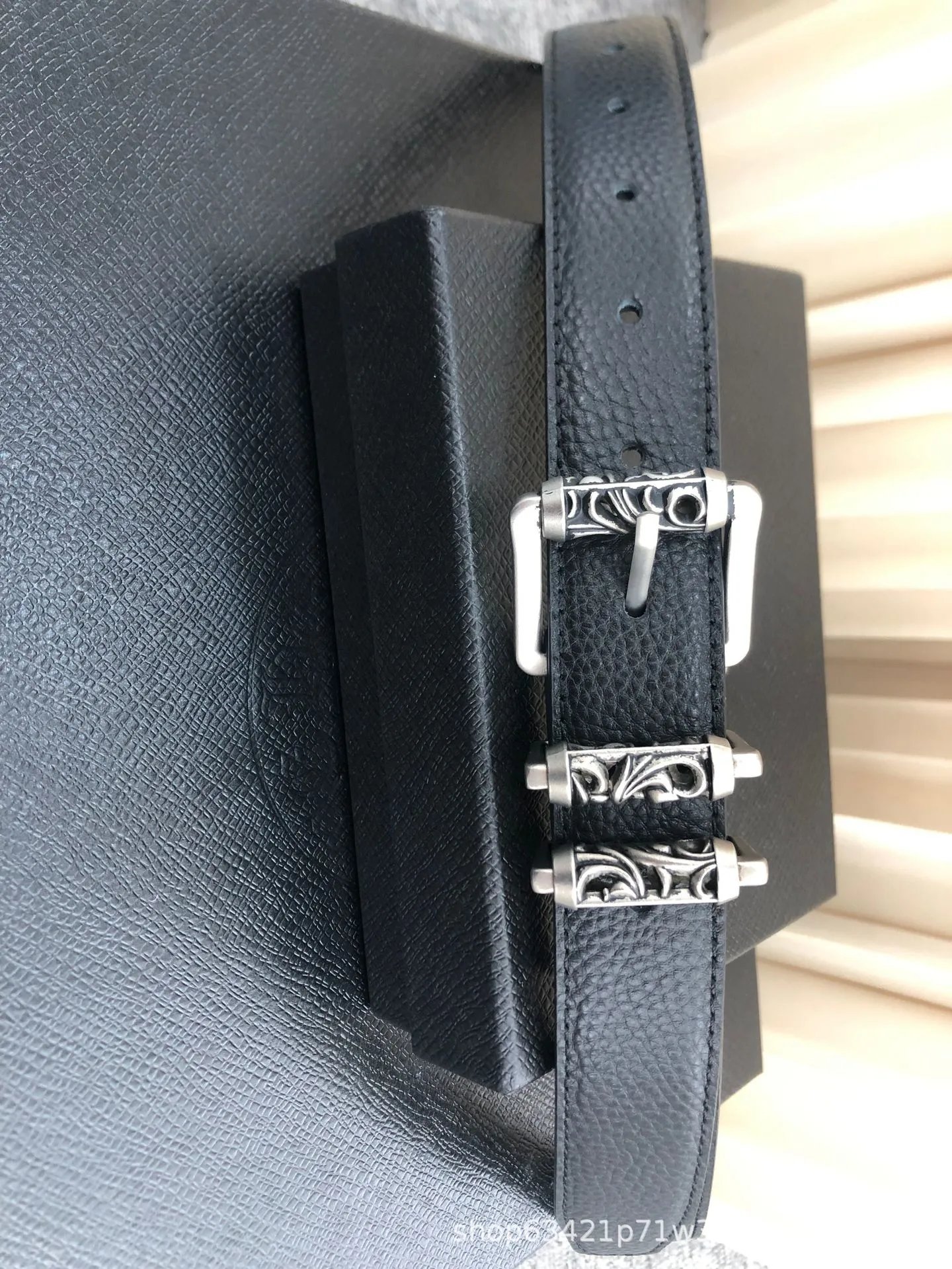 Chrome Hearts Double Stud Leather Belt Black - 10