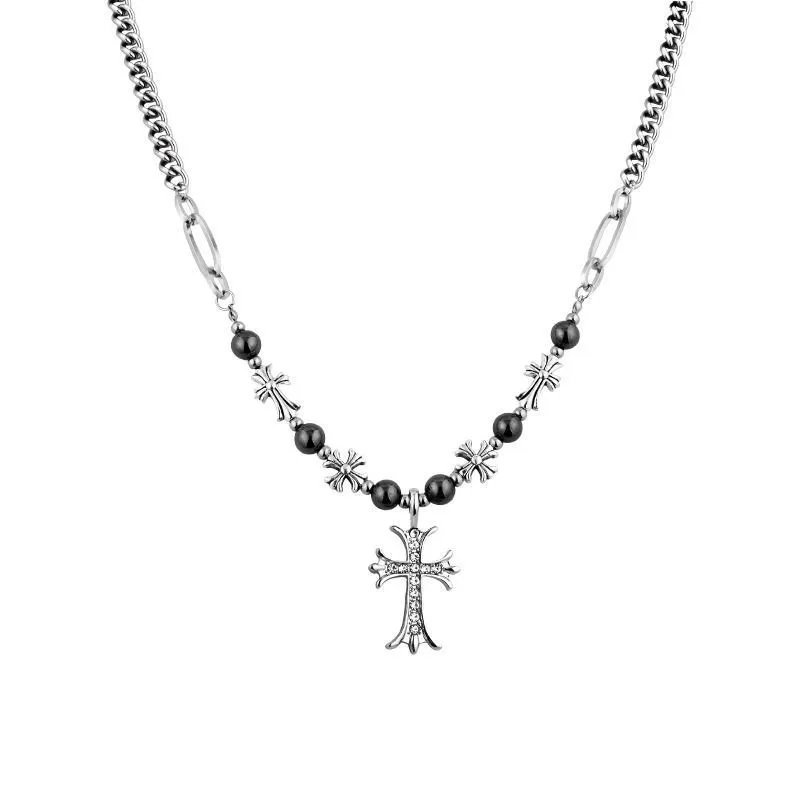 Design Cross-Embellished Beaded Bracelet Set Black and Clear Jewelry - 10