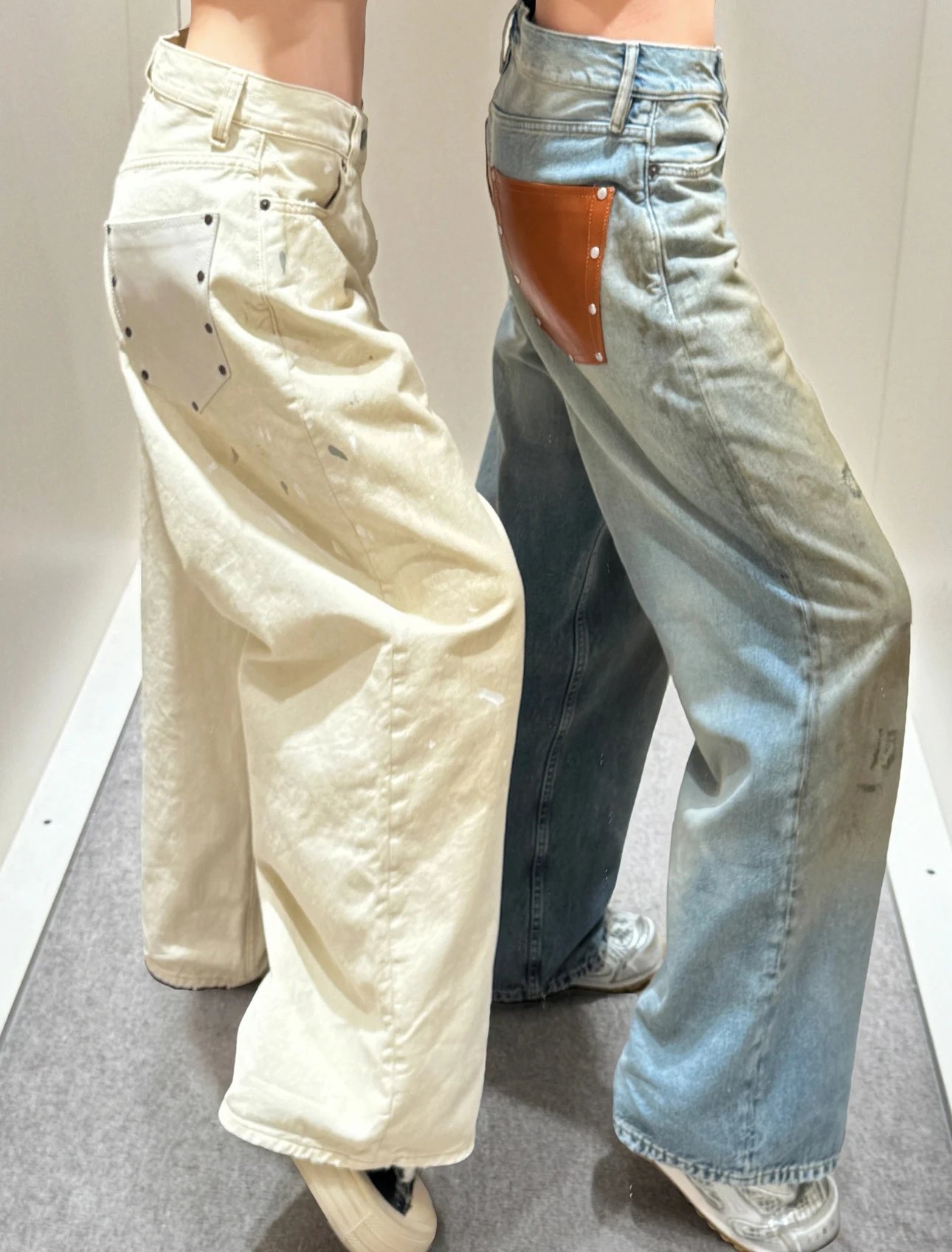 Design Wide-Leg Denim Pants with Patch Pockets Off-White Jeans - 7