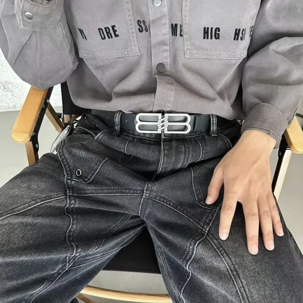 Balenciaga BB Logo Buckle Leather Belt Black - 7